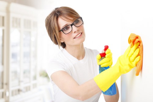 Office cleaning routine for floors, restrooms, and break areas